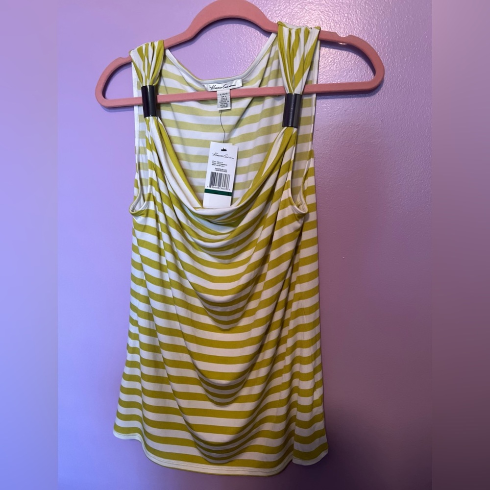 Mob Wife Style Striped Lime green and white Sleeveless Tank Top Shirt